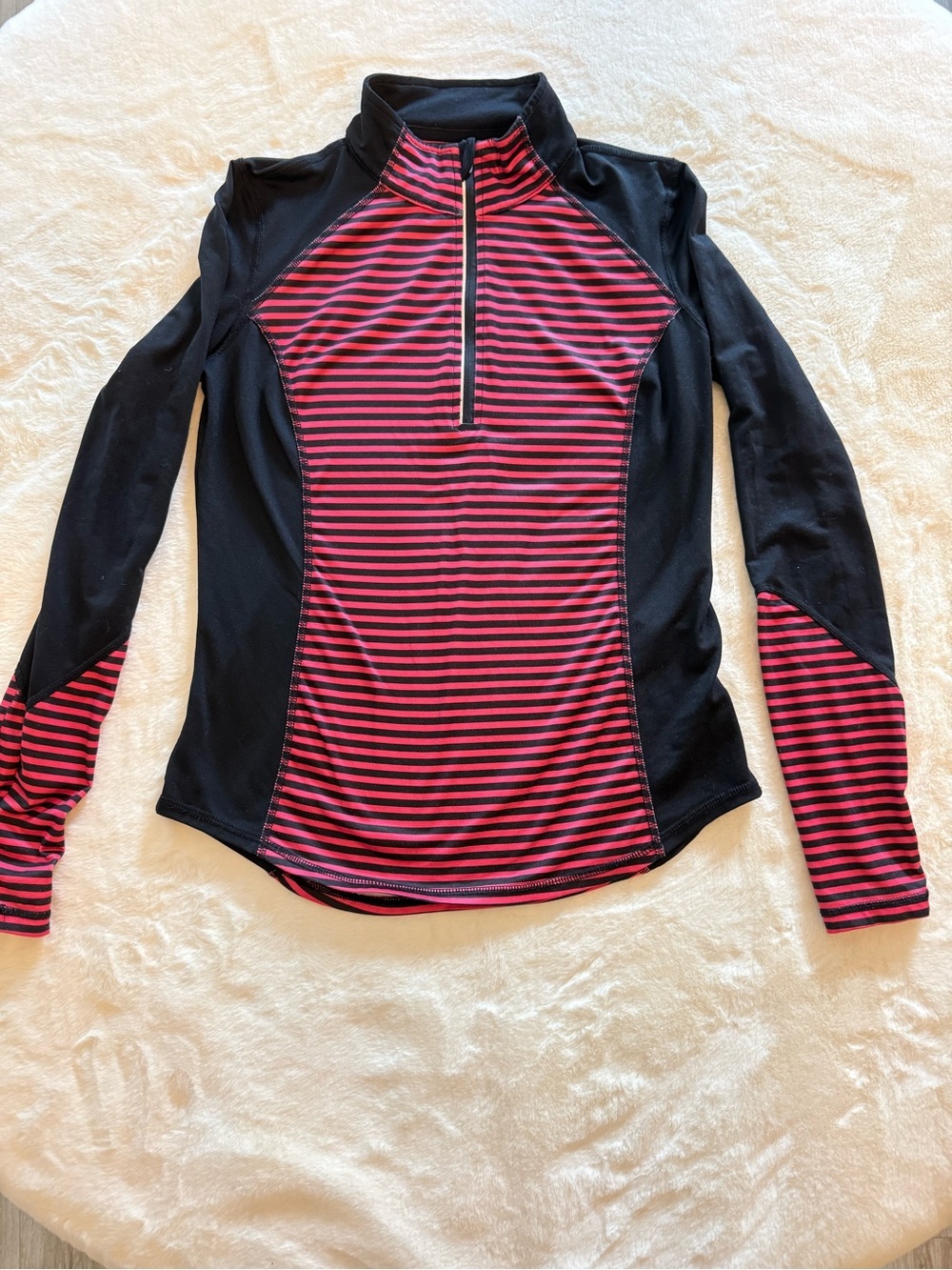 Xersion Black and Pink Striped Long-Sleeve Swim Top